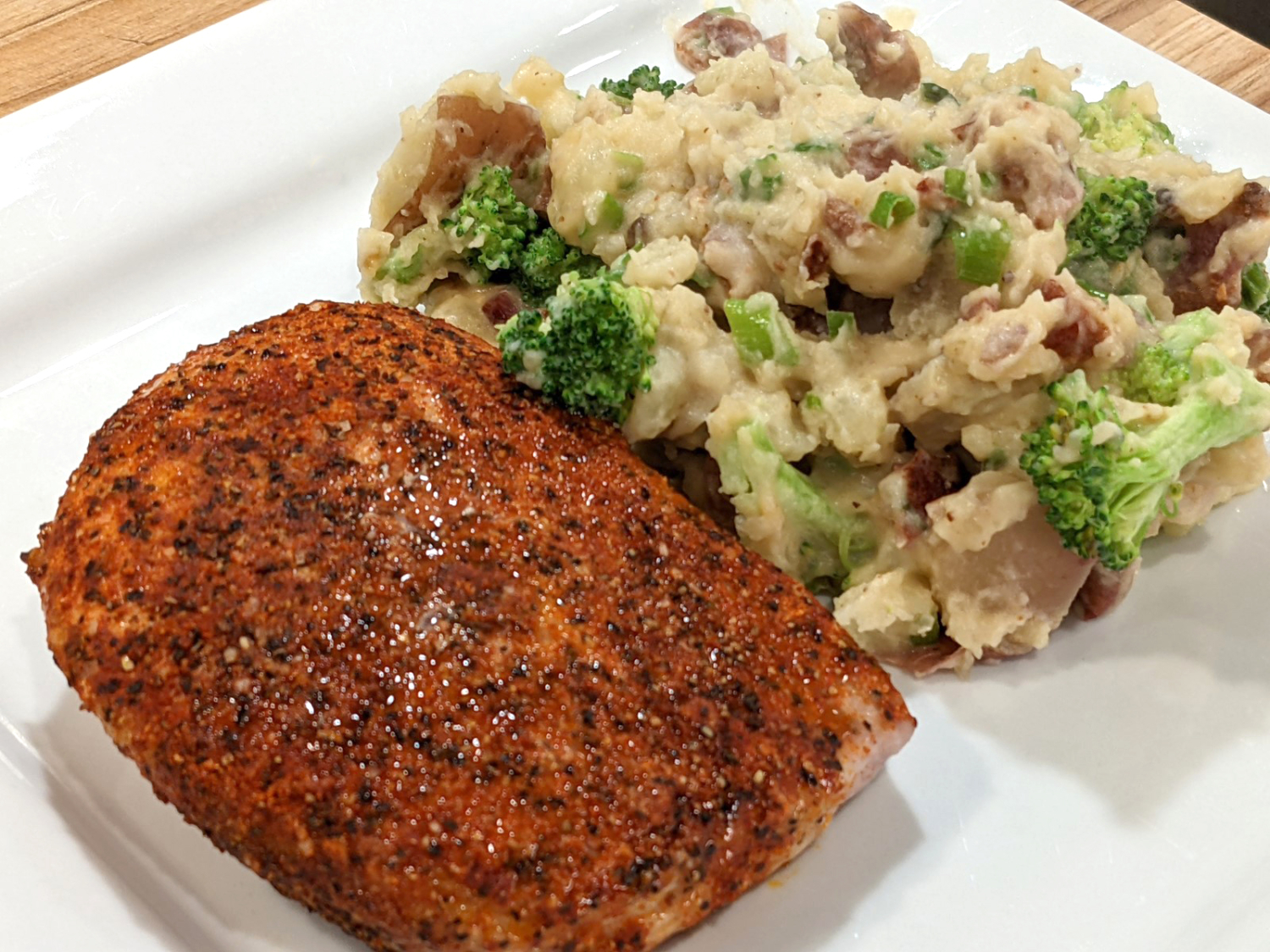 Smoked Paprika Pork Chops with Bacon Broccoli Mashed Potatoes