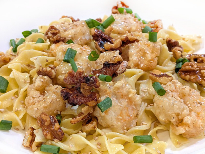 Honey Walnut Shrimp with Buttered Noodles