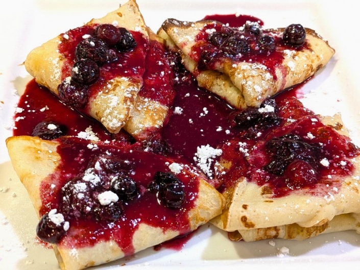Banana Crepes with Blueberry Topping