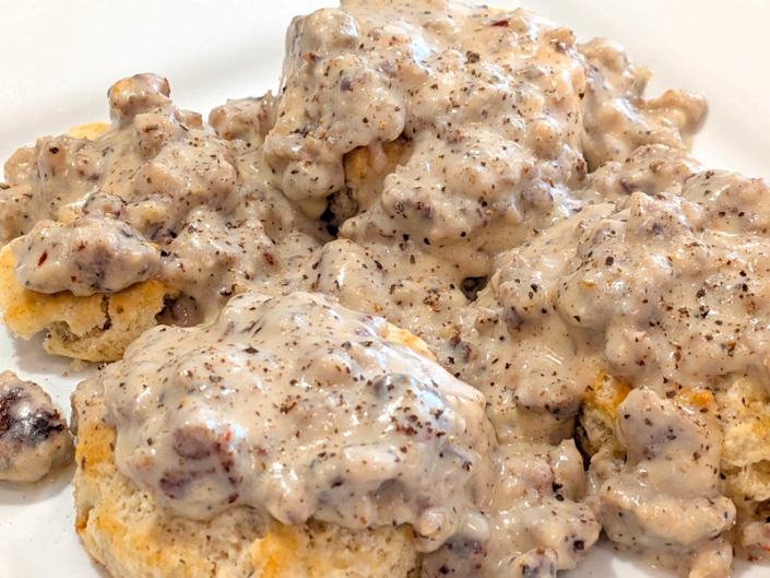 Black Pepper Biscuits with Spicy Sausage Gravy