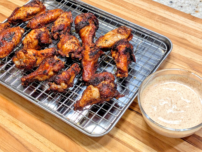 Pan-Fried Dry Rub Chicken Wings with Chipotle Lime Dip